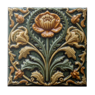 Vintage Art Nouveau bloemensmidkunst Tegeltje