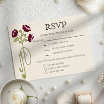 Vintage Art Nouveau Burgundy Pink Flowers Meals