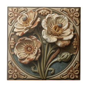 Vintage Art Nouveau Deco Majolica Bloemenkunstenaa Tegeltje