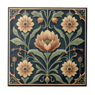 Vintage Art Nouveau Deco Majolica Bloemstuk Ambach Tegeltje