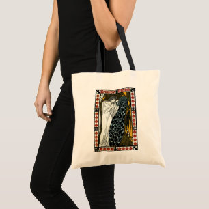 Vintage Art Nouveau Deze Kus, Vrouw met Pauw Tote Bag