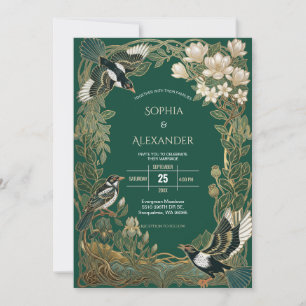 Vintage Art Nouveau Ekster Trouwuitnodiging Kaart
