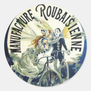 Vintage Art Nouveau feeën, Fiets Pierrot Maan Ronde Sticker