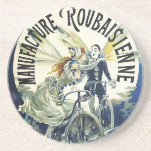 Vintage Art Nouveau feeën, Pierrot-fietsmaan Zandsteen Onderzetter