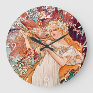Vintage Art Nouveau Lente van Alphonse Mucha Grote Klok