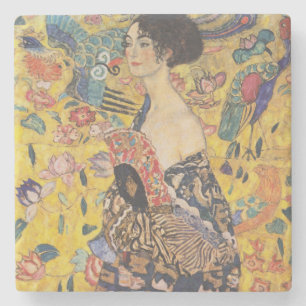 Vintage Art Nouveau-schilderij van dame met waaier Stenen Onderzetter