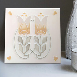 Vintage Art Nouveau Tulpen & Hartjes Gibbons Tegeltje