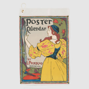 Vintage Art Nouveau vrouw geel jurk poster Golfhanddoek