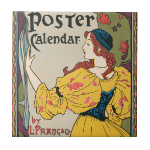 Vintage Art Nouveau vrouw geel jurk poster Tegeltje