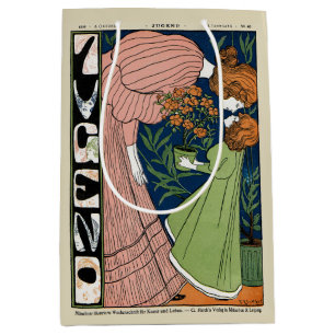 Vintage Art Nouveau Vrouw & Meisje Groene Jurk Medium Cadeauzakje
