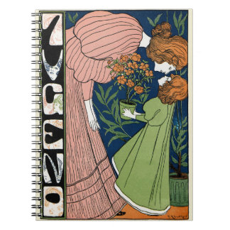 Vintage Art Nouveau Woman & Girl Green Dress Notitieboek