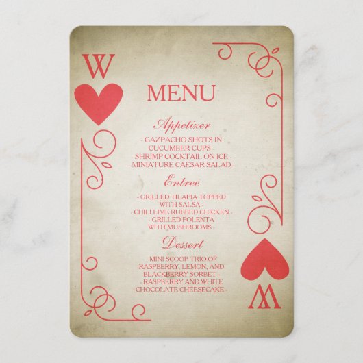 Vintage As of Hearts Menu Mariage (Devant)