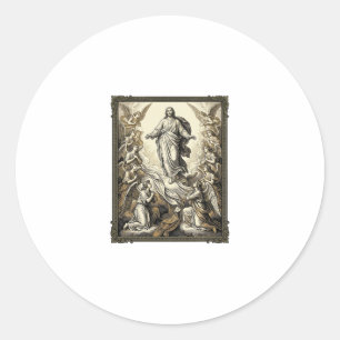 Vintage-ascensie-engel-gravure vector kunst_1 ronde sticker