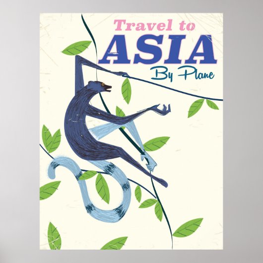 Vintage Asian monkey travel poster (Devant)