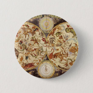 Vintage Astronomie Sterrenbeelden, Frederik de Wit Ronde Button 5,7 Cm