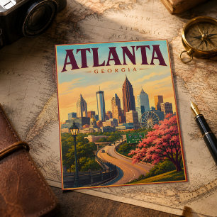Vintage Atlanta Georgia Voetbal 2026 Souvenir Briefkaart