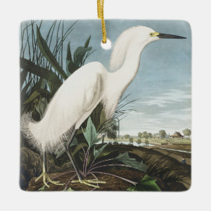 Vintage Audubon Sneeuwreiger Witte Reiger Vogel Ku Keramisch Ornament