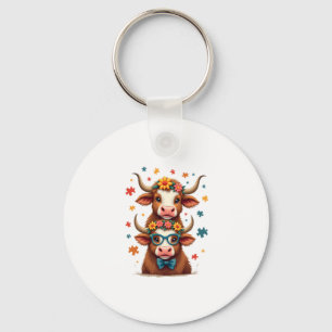Vintage Autisme Hoogland Koe Trio Glurend Cute Koe Sleutelhanger