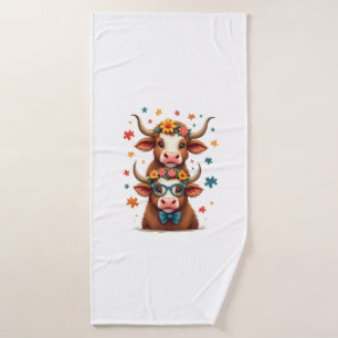 Vintage Autisme Hoogland Koe Trio Gluurt Schattige Badhanddoek