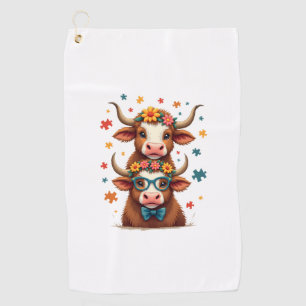 Vintage Autisme Hoogland Koe Trio Gluurt Schattige Golfhanddoek