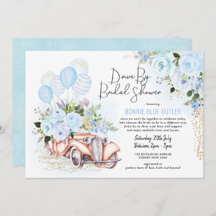 Vintage auto Blue Floral drive by Vrijgezellenfees Kaart
