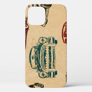 Vintage auto illustratie achtergrond patroon iPhone 12 hoesje