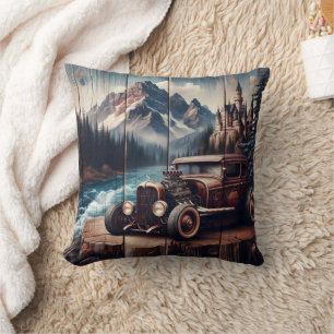 Vintage auto in de buurt van een majestueus bergla kussen