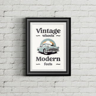 Vintage auto in retro kleuren. poster