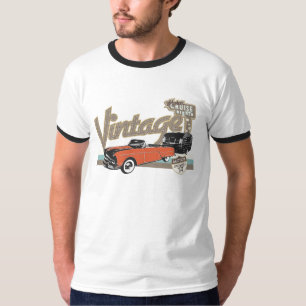 Vintage-auto met aanhangwagen 2 contour t-shirt