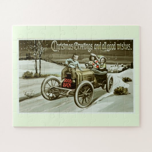 Vintage-auto met kerstmis legpuzzel (Horizontaal)