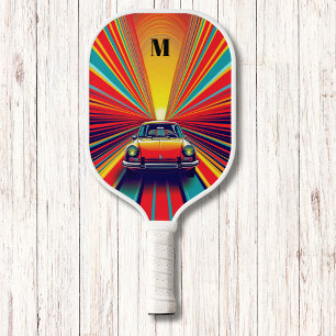 Vintage Auto Retro Regenboog Modern Monogram Pickleball Paddle
