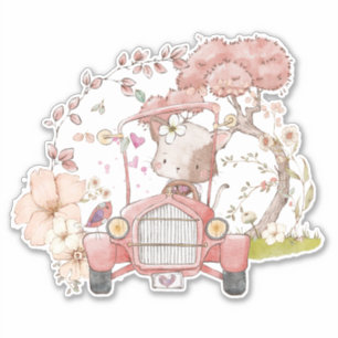 Vintage Auto Schattige Kat Foliage Baby meisje Sticker