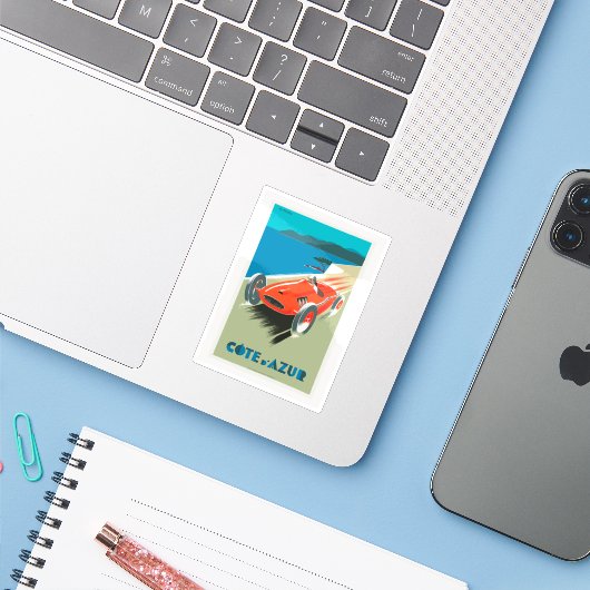 Vintage-auto. Sticker (Laptop met iPhone)