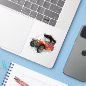 Vintage-auto Sticker (Laptop met iPhone)