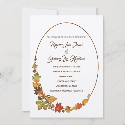 Vintage Automne Feuilles Mariage Invitations Ecru  (Devant)