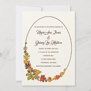 Vintage Automne Feuilles Mariage Invitations Ecru