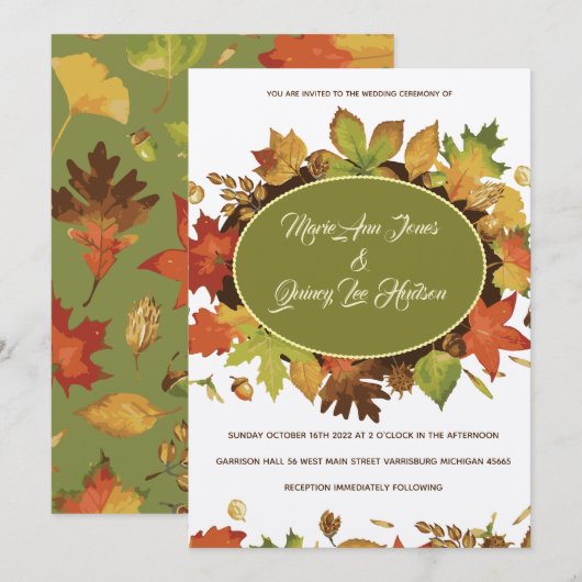 Vintage Automne Feuilles Mariage Invitations Ecru  (Devant / Derrière)