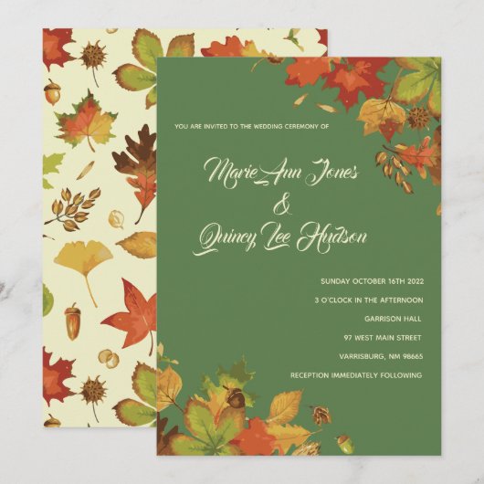 Vintage Automne laisse les invitations de mariage  (Devant / Derrière)