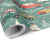 Vintage auto's van kerstbomen cadeaupapier (Rol Hoek)