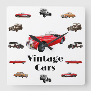 Vintage auto's wandklok vierkante klok