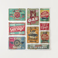 Vintage autoservice en benzinestation  metaal