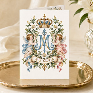 Vintage Ave Maria katholieke engelenmonogram Bedankkaart