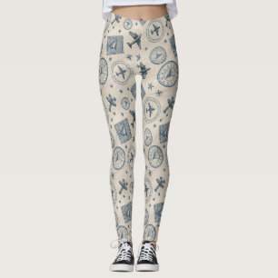 Vintage Aviation Paspoort Stempel Patroon (1) Leggings