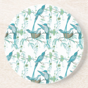 Vintage Baby Bird met Moeder en Vader Bird Onderze Zandsteen Onderzetter