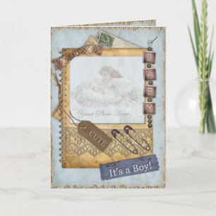 Vintage Baby Boy Arrivée Faire-part Cadre photo