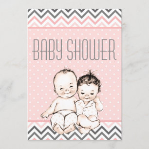 Vintage Baby Broer en zuster Baby shower Kaart