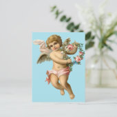 Vintage baby cherubijn met bloemen briefkaart (Staand voorkant)
