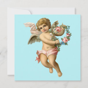 Vintage baby cherubijn met bloemen kaart