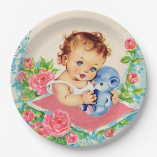 Vintage Baby Girl en Rozen Baby shower Borden Papieren Bordje