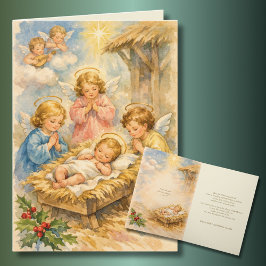 Vintage Baby Jesus Angels Scripture Verse  Feestdagen Kaart